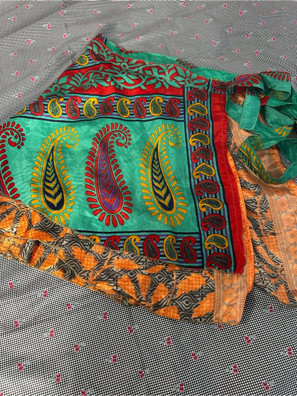 Bohemian Paisley Print Mini Skirt in Teal and Orange